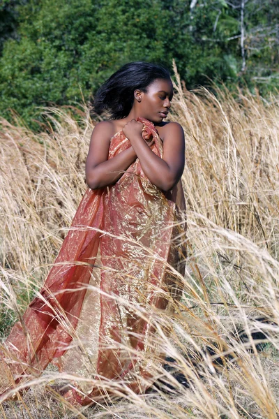 Krásná žena venku ve vysoké trávě (5) — Stock fotografie
