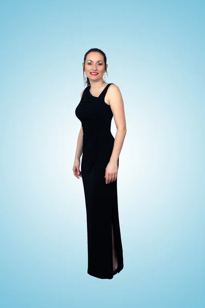 Güzel esmer uzun siyah elbise (2 var) — Stok fotoğraf