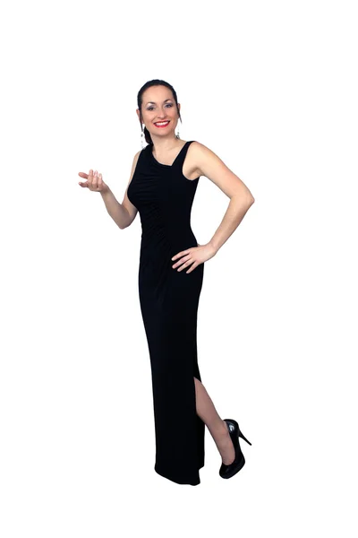Vacker brunett bär en lång svart klänning (5) — Stockfoto
