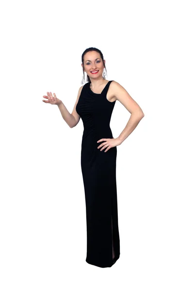 Mooie Brunette draagt een lange zwarte jurk (4) — Stockfoto
