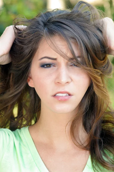 Beautiful Frustrated Brunette Outdoors (2) — Stock Photo, Image
