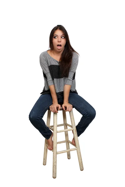 Casual Brunette on a Barstool (2) — Stock Photo, Image