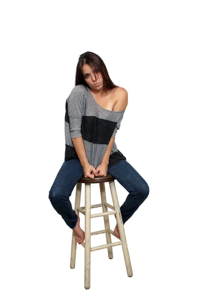 Casual Brunette on a Barstool (6) — Stock Photo, Image
