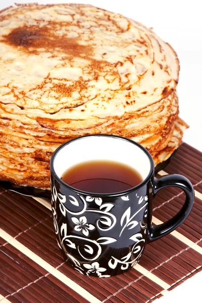 Pancakes and tea — Stock Photo, Image