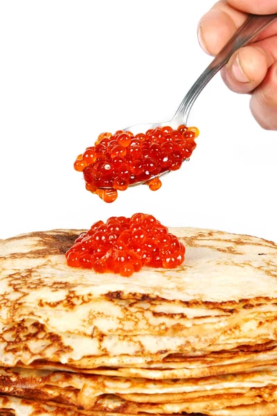 Pancakes and red caviar — Stock Photo, Image