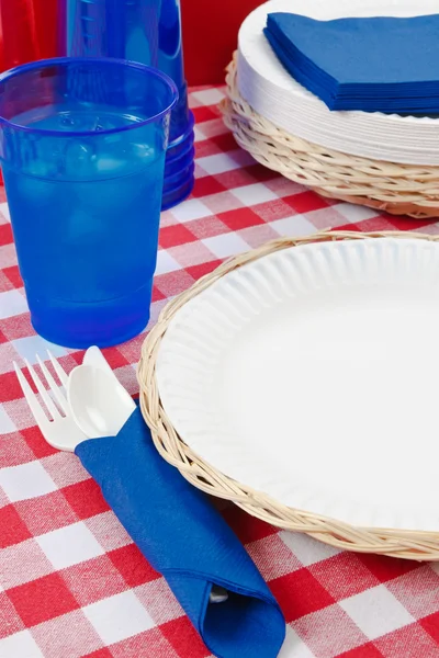 stock image Red, White and Blue Picnic Table Setting