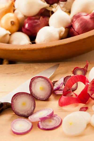 Onion Mutiara Merah Diiris — Stok Foto