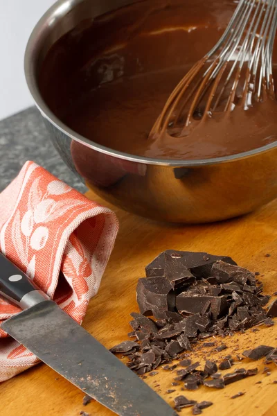 Voorbereiding van chocolade pudding — Stockfoto