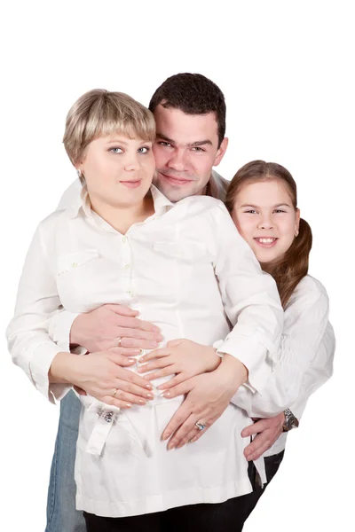 Portret van gelukkige familie, isolement op wit — Stockfoto