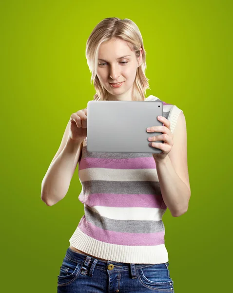 Donna d'affari con touch pad — Foto Stock