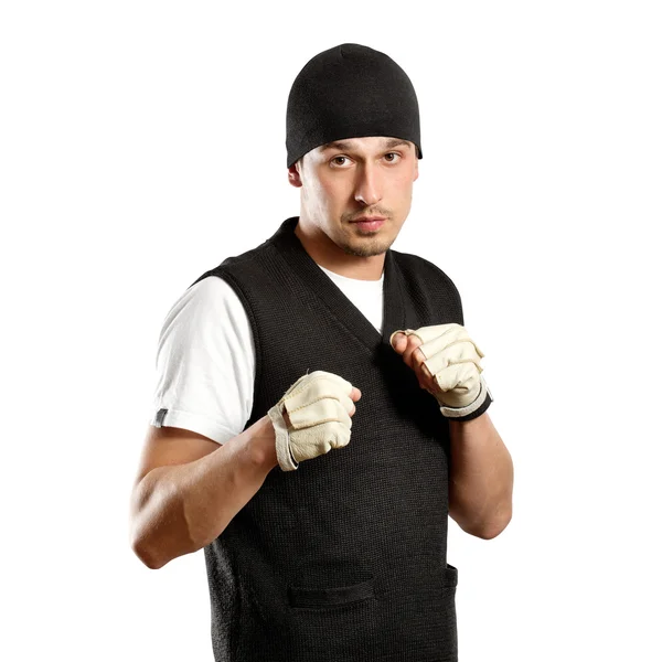 Mannen i boxning position — Stockfoto