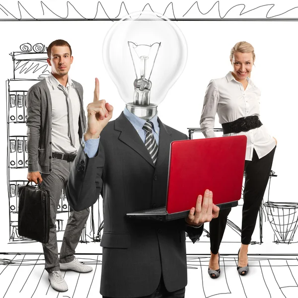 Lampa huvudet mannen och business team — Stockfoto