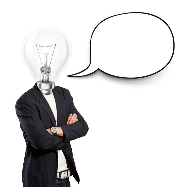 Lamp Head Businessman With Speech Bubble — Stock Photo, Image