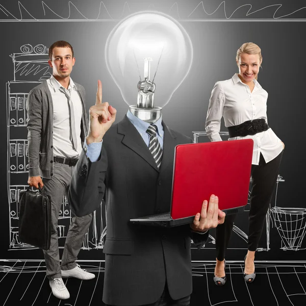 Lamp Head Man And Business Team — Stock Photo, Image
