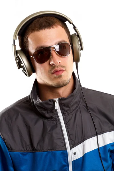 Man in Glasses with Headphones — Stock Photo, Image