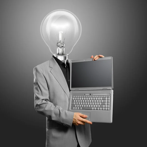 Lampe chef d'entreprise avec ordinateur portable — Photo