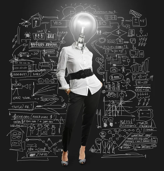 Lamp head businesswoman — Stock Photo, Image