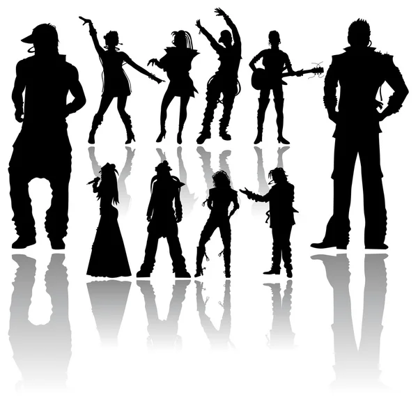 Dans ve şan'ın silhouettes — Stok Vektör
