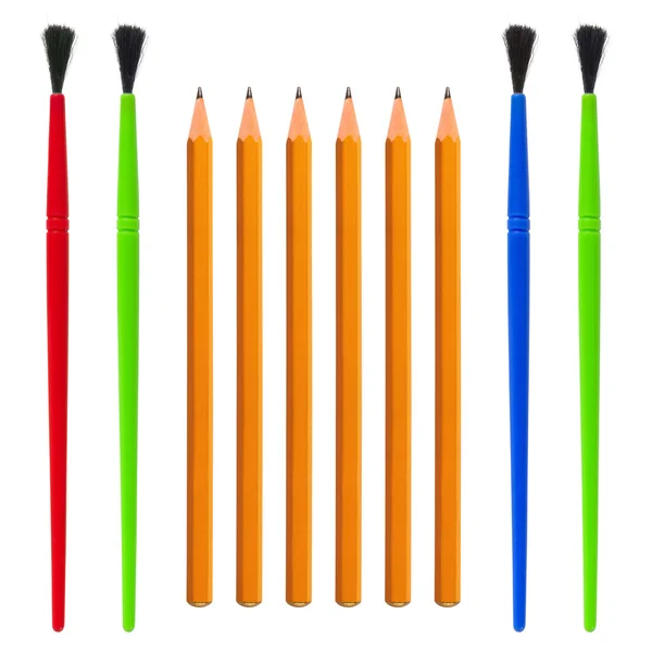 Bleistift und Pinsel — Stockfoto