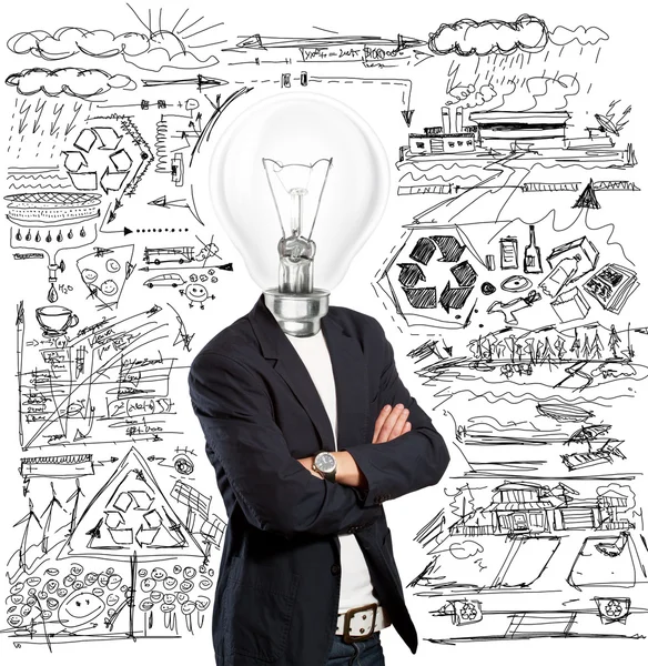 Lampa hlava podnikatel — Stock fotografie