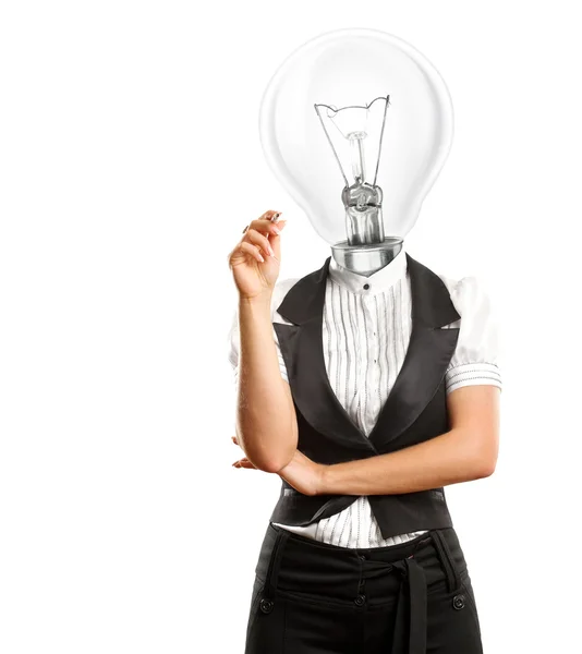 Lampa głowa kobieta coś pisze — Zdjęcie stockowe
