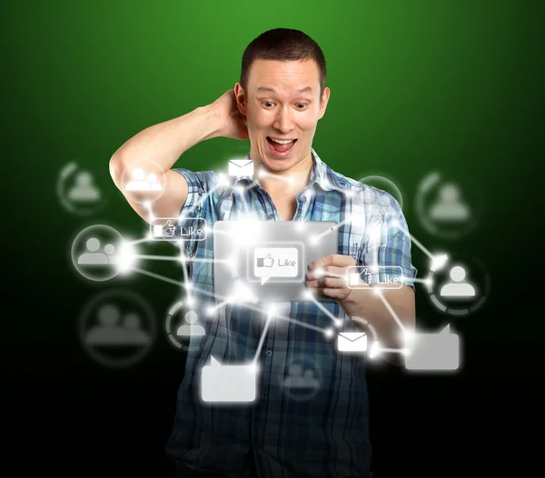 Man With I Pad in Social Network — Stock Photo, Image