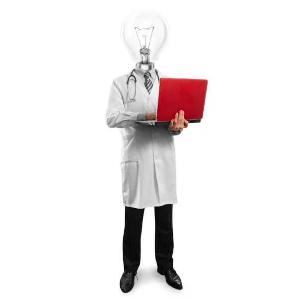 Lamp hoofd arts man met laptophombre de médico de cabecera de lámpara con portátil — Stockfoto