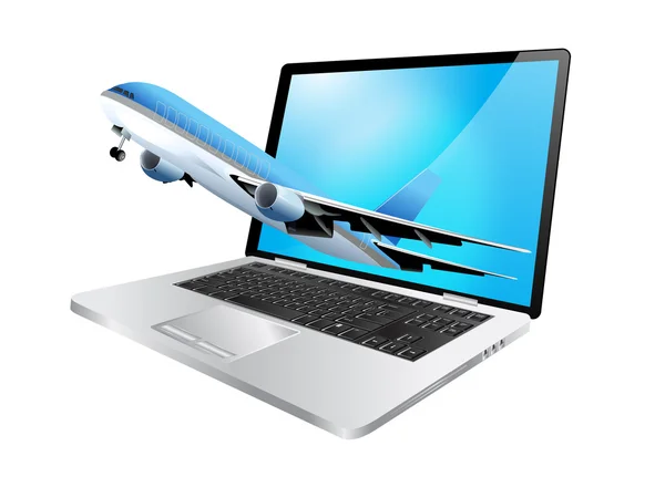 Laptop e avião — Vetor de Stock