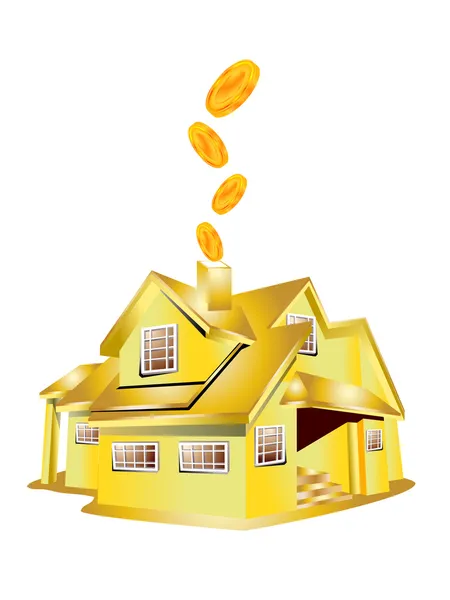 Guld hus och mynt — Stock vektor