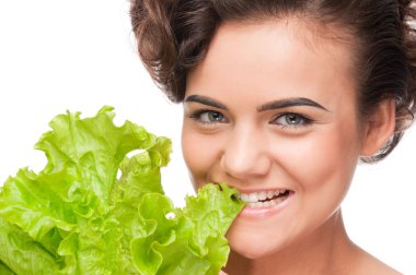 yeşil salata ile duygusal güzellik kadın portre portre