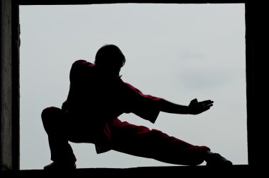 Wushoo man in red practice martial art clipart