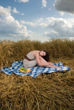 mooi Slavische meisje op picknick