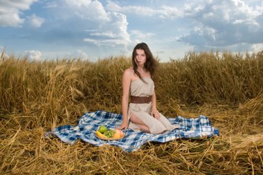 mooi Slavische meisje op picknick