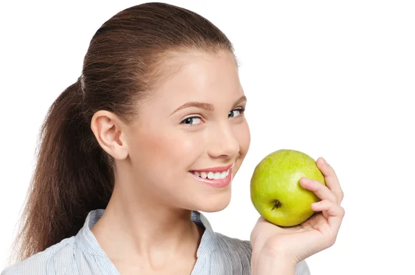 Young beauty woman with green apple — Stock Photo, Image