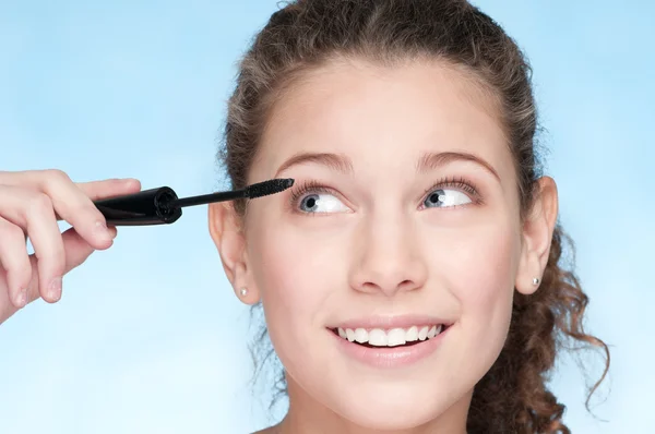 Mascara eye zone make up by brush — Stock Photo, Image