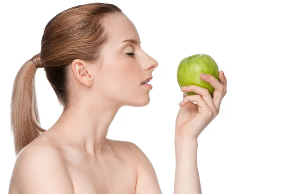 stock image Woman eat green apple