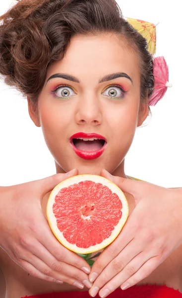 Közelről grapefruit szépség nő portréja — Stock Fotó