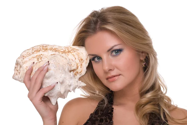 Detailní portrét ženy módy s shell — Stock fotografie