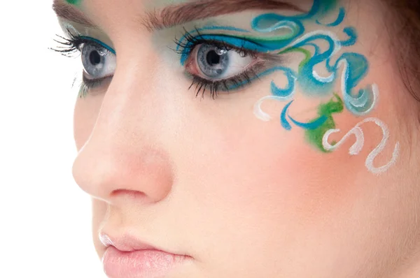 Half face portrait of sprite girl with faceart — Stock Photo, Image