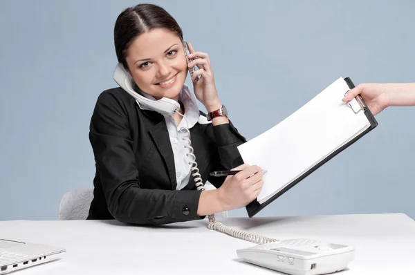 stock image Busy business woman talking by phone