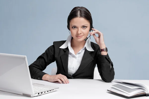 Business woman with headset communication — Stock Photo, Image