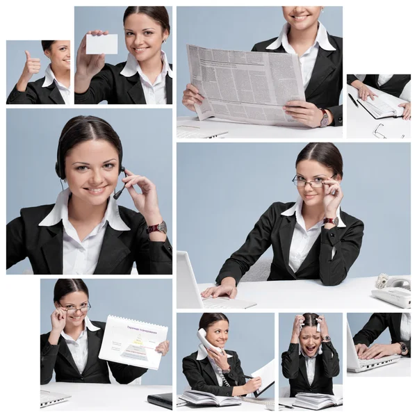Colagem de mulher de negócios que trabalha no escritório — Fotografia de Stock