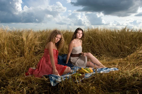Twee mooie Slavische meisjes op picknick — Stockfoto