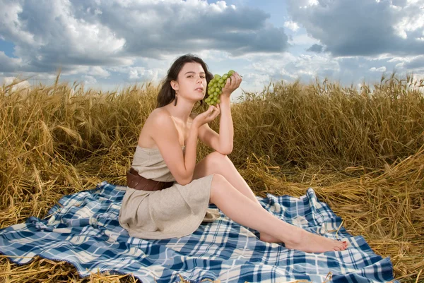 Schöne slawische Mädchen auf Picknick — Stockfoto