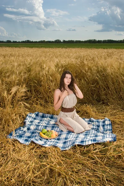 mooi Slavische meisje op picknick