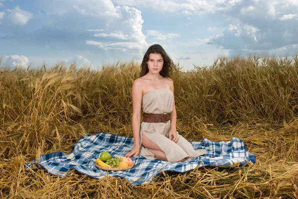 Vacker slaviska flicka på picknick — Stockfoto