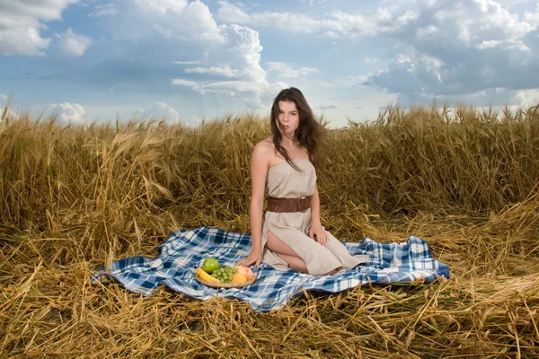 Mooi Slavische meisje op picknick — Stockfoto