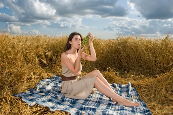 Красивая славянская девушка на пикнике — стоковое фото