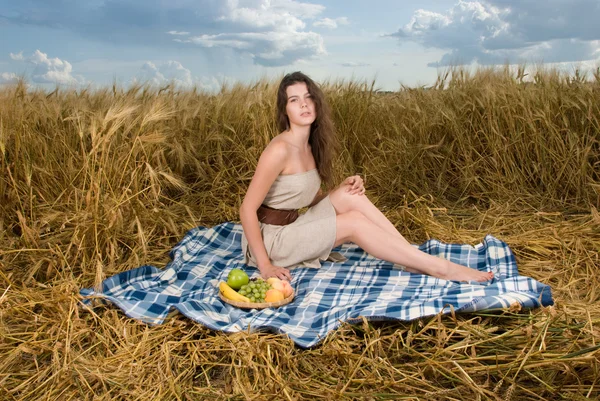 ピクニックにスラヴ美少女 — ストック写真