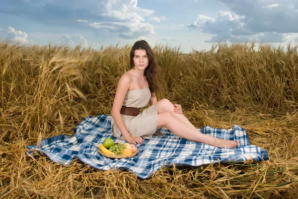Krásná slovanská dívka na piknik — Stock fotografie